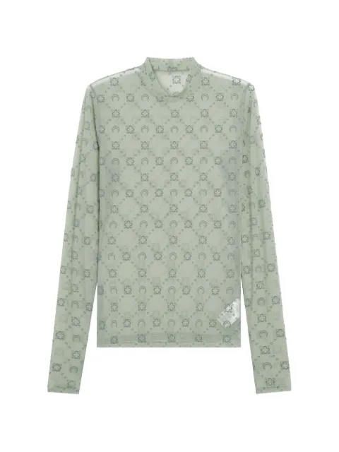 Marine Serre moon-pattern long-sleeve top Green WTO388ACJER0005S26