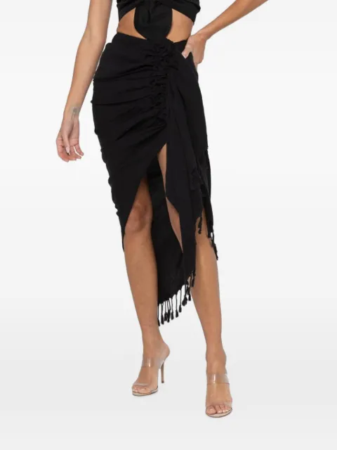 JBQ Tulum fringed gathered midi skirt Black TUS001