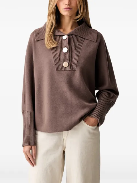 Joseph Ribkoff button-up ribbed-collar sweater Brown 263938