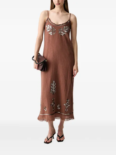 Hoss Intropia sequin-embellished sleeveless ruffled shift midi dress Brown 8223380