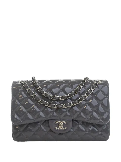 CHANEL Pre-Owned 2012 Jumbo Classic Striped Patent Double Flap shoulder bag Grey NKP4OVQGH8WYX6DG