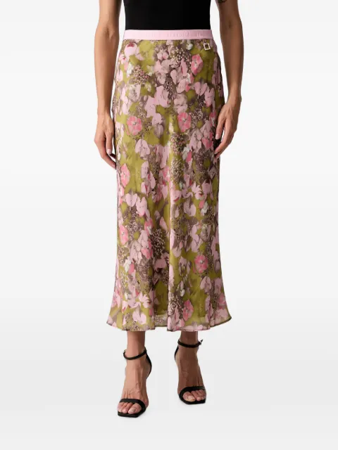 Joop! floral-print logo-waistband flared midi skirt Green 30104310