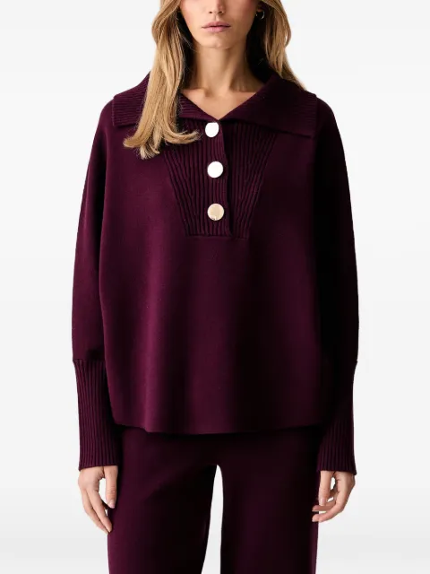 Joseph Ribkoff button-embellished ribbed-trim shawl-neck sweater Purple 263938