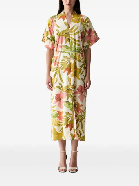 Joseph Ribkoff floral-print tie-waist midi dress Neutrals 262177