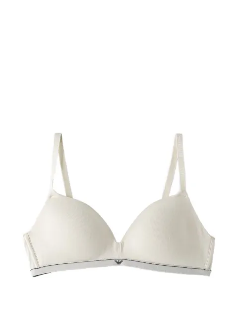 Emporio Armani padded triangle bra in cotton jersey with logo band Neutrals EW000442AF25589