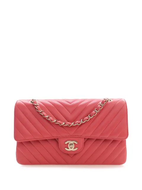 CHANEL Pre-Owned 2017-2018 Medium Classic Chevron Lambskin Double Flap shoulder bag Pink MZNR07RSL0V2M0TC