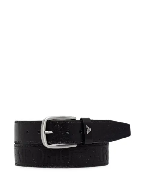 Emporio Armani leather-tongue belt with an embossed-logo and metal-buckle Black EM007190AF29179
