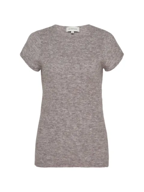 Lee Mathews Thea ribbed-knit short-sleeve top Grey M2602KN030