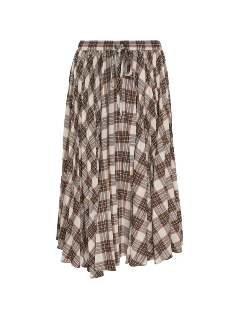 Lee Mathews Rowan check-print drawstring midi skirt Neutrals M2602SK155