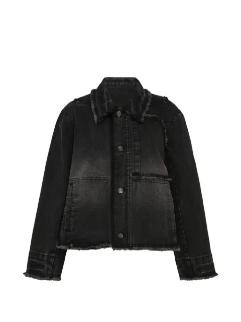 Ordinary Couture Code graphic-print frayed denim jacket Black O55WJK050