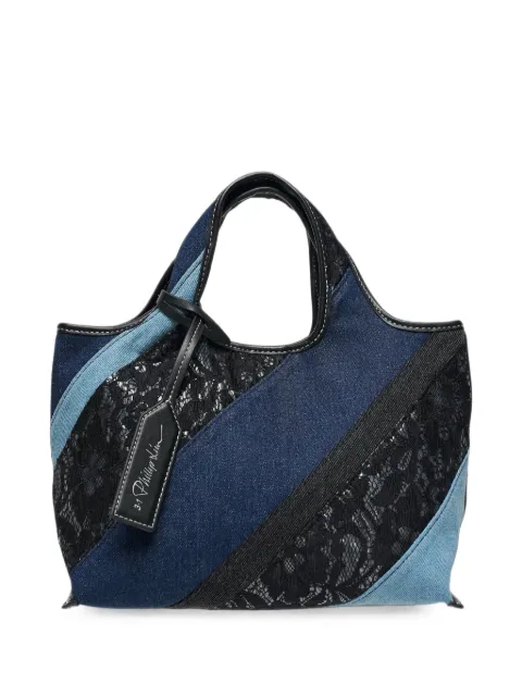 3.1 Phillip Lim mini lace-panelled patchwork tote bag Blue AP26B957PDL