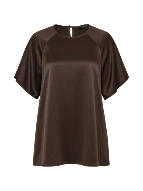 Lee Mathews Stella satin-finish raglan-sleeve top Brown M2602TO106