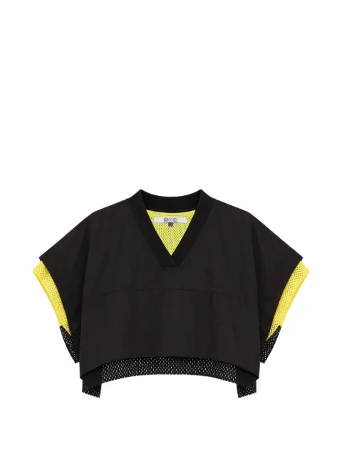 Ordinary Couture Code mesh-layered V-neck T-shirt Black O43WPL070