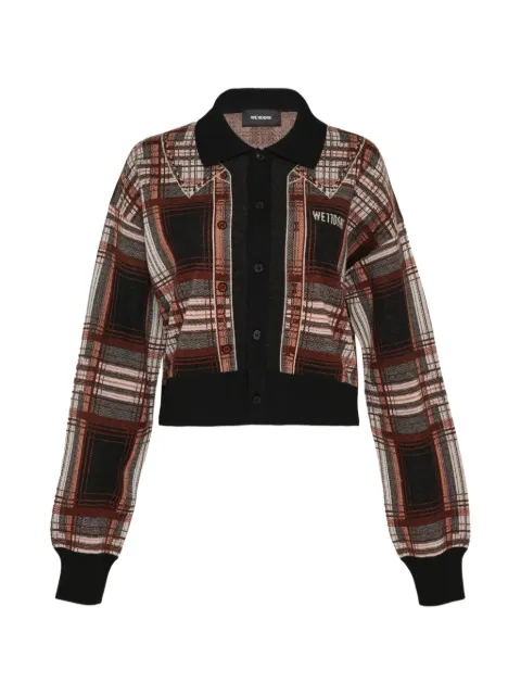 We11done plaid-knit collared cardigan Brown WDKC226601W