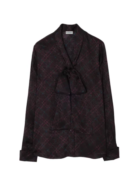 Burberry Check Silk Blend Scarf Blouse Purple 8134092