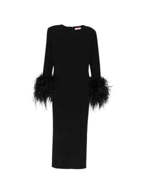TWENTY FOURHAITCH feather-trim long-sleeve midi dress Black A0220NER62A