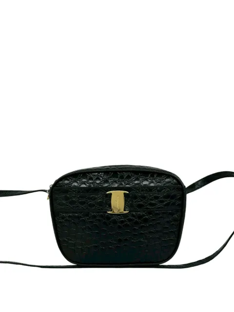 Ferragamo Pre-Owned 2010-2026 Croc Embossed Leather Vara crossbody bag Black S8KEPISK13YWTPF5