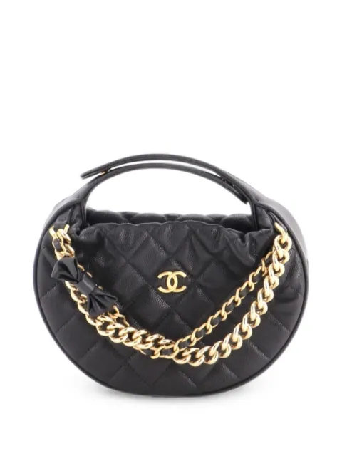 CHANEL Pre-Owned Double Chain Bow Pouch Quilted Caviar Mini hobo bag Black PCH43G3YBXL02JK5