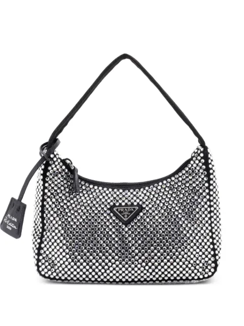 Prada Pre-Owned Re-Edition 2000 Crystal Embellished Satin Mini hobo bag Black WUUAF0D8FDCBZQF3