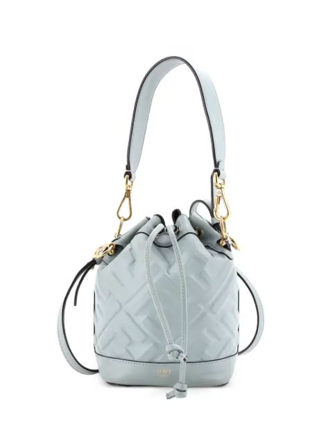 Fendi Pre-Owned Mon Tresor Zucca Embossed Leather Mini bucket bag Blue 2UT6LK22HZ2J7AK4