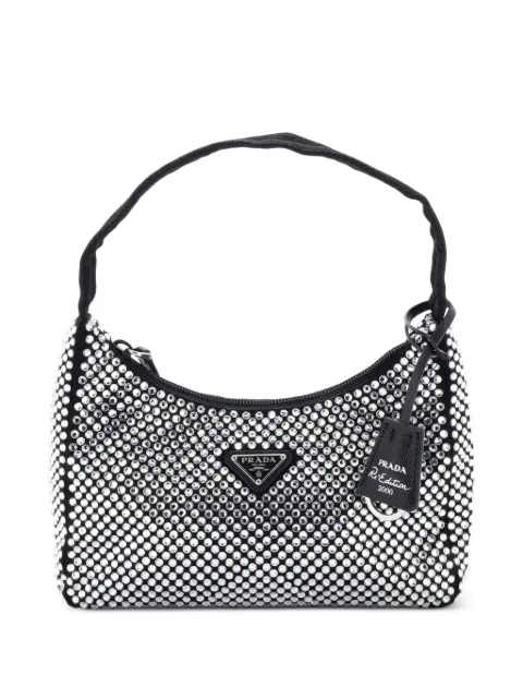 Prada Pre-Owned Re-Edition 2000 Crystal Embellished Satin Mini hobo bag Black 2HFYPMTNQOU1D4U2