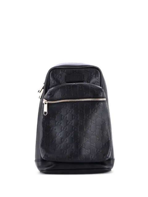 Gucci Pre-Owned Signature Slim Crossbody Bag Guccissima Leather Small backpack Black 0G9DMV4TIODS39KP