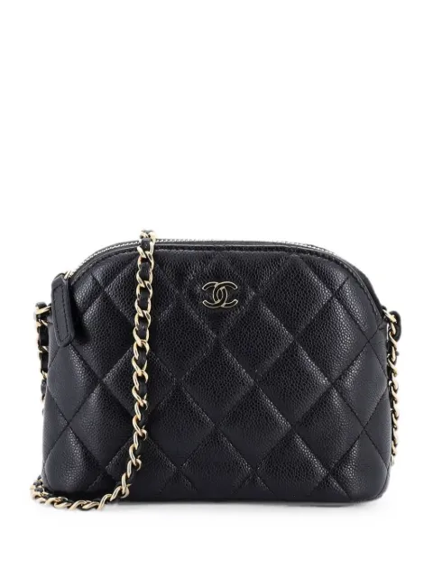 CHANEL Pre-Owned CC Dome Zip Clutch with Chain Quilted Caviar Mini crossbody bag Black 09EZBU980AFM0GTJ