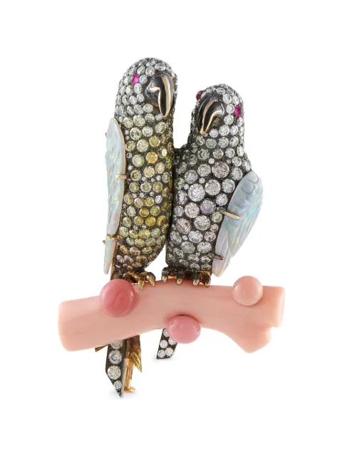 LB Exclusive bird diamond and opal brooch Gold MF13071526