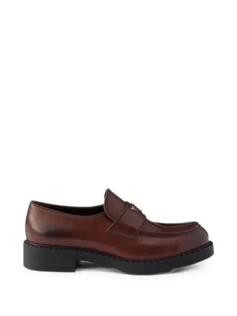 Prada chocolate aged leather loafers Brown 2DE127FG0003ZPQ