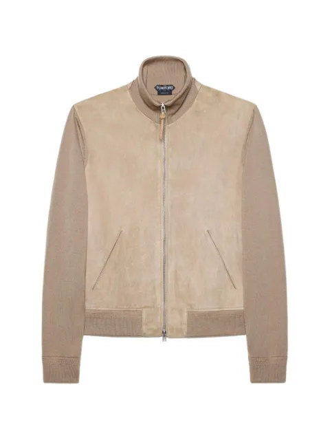 TOM FORD suede front merino full zip Neutrals KZF014YMW136