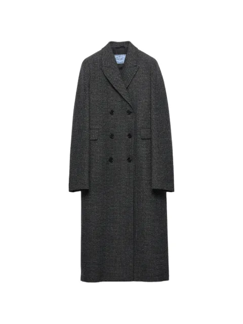 Prada double-breasted gingham-checked mouliné wool coat Black P664TGSOOO17YS