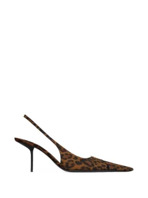 Saint Laurent Babylone Breteuil slingback pumps in leopard grosgrain Brown A001KIAAC9R