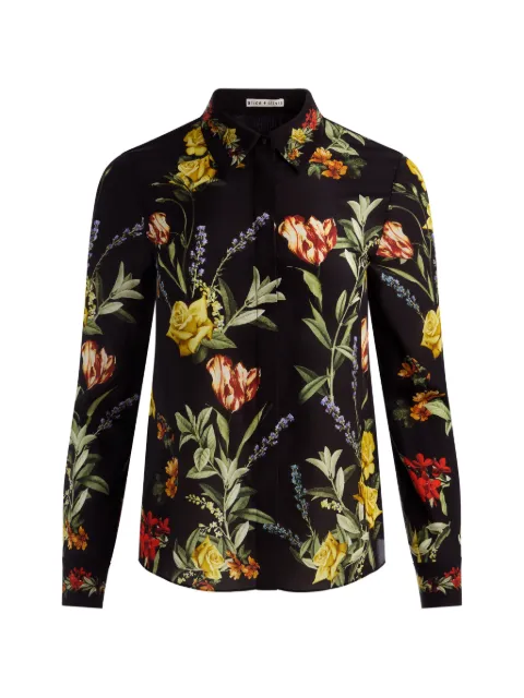 alice + olivia Willa floral-print silk shirt Black CC607P34004