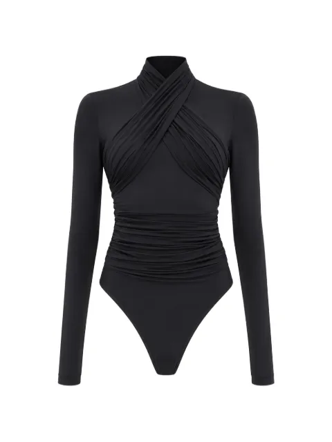 WARDROBE.NYC ruched crossover bodysuit Black W1178H26NY