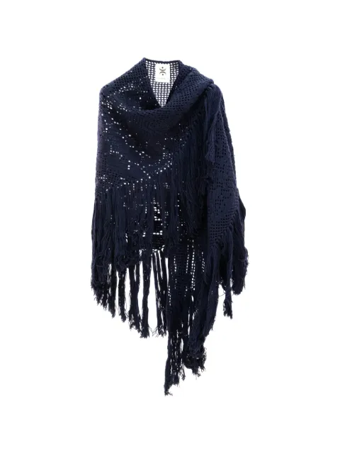 Chiara Is Scialle Coperta Peonia crochet-knit fringed shawl Blue SPEO001WO
