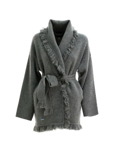 Alanui Finest fringe-trim belted cardigan Grey LWHB064E26KNI009
