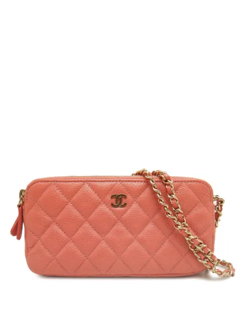 CHANEL Pre-Owned 2018 CC Quilted Caviar Double Zip Clutch With Chain crossbody bag Pink 8PY693VZVVKCFFBD