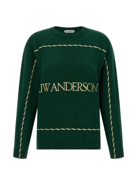 JW Anderson logo-embroidered wave-pattern sweater Green KW1625YN0471