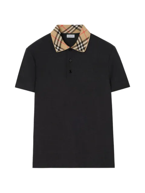 Burberry Check collar cotton polo shirt Black 8133201