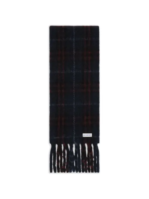 Burberry narrow-cut checkered alpaca blend scarf Blue 8130697