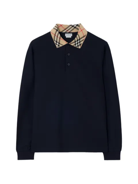 Burberry long-sleeve check collar cotton polo shirt Blue 8132654