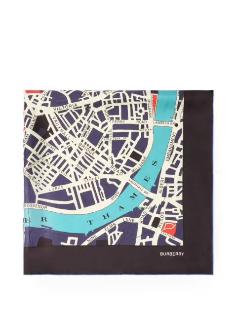 Burberry London-map silk scarf Black 8132087