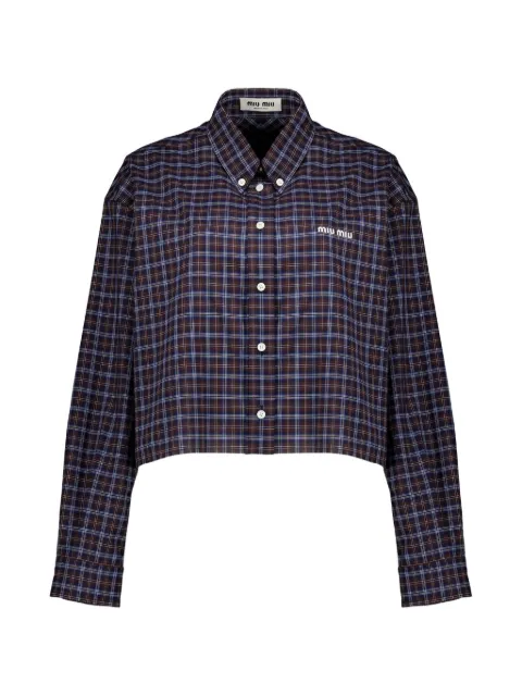 Miu Miu check-print cropped shirt Blue MK1659SOOO19U3