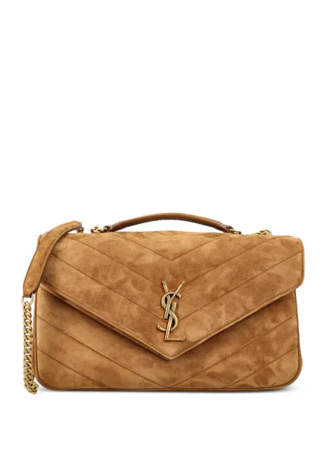 Saint Laurent Loulou medium in matelassé suede Brown 871619AAEY6