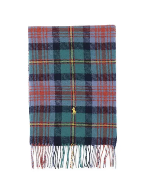 Polo Ralph Lauren tartan fringe wool scarf Blue 449959354016