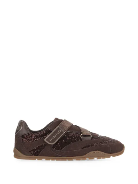 PINKO sequin-embellished touch-strap sneakers Brown SS0213P169