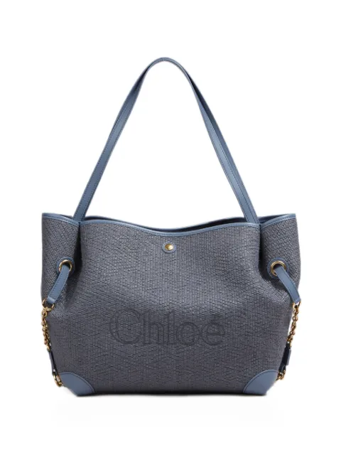 Chloé Clover double carry bag in raffia-effect fibers Blue CH26AS655S71