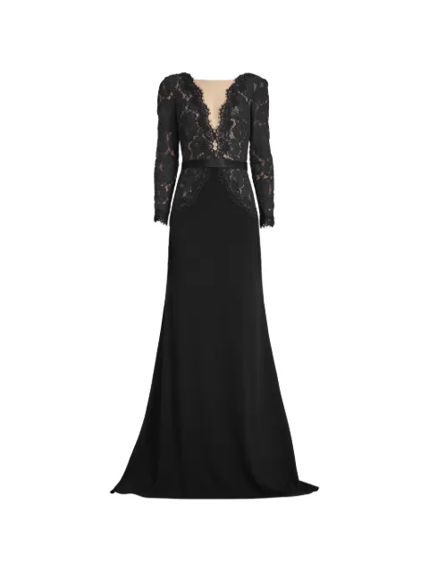 Tadashi Shoji Corwin lace-panelled belted gown Black AYV24197L