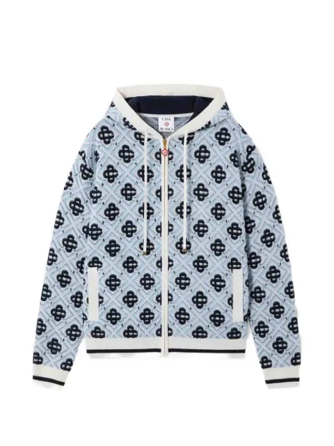 Casablanca blue merino monogram zip‑up hooded sweatshirt Blue MPF26KW140401