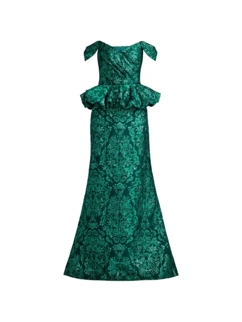 Tadashi Shoji Corliss peplum damask-pattern maxi dress Green CKD26315LEGMU